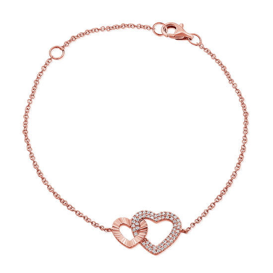 Interlocking Diamond & Fluted Gold Heart Bracelet