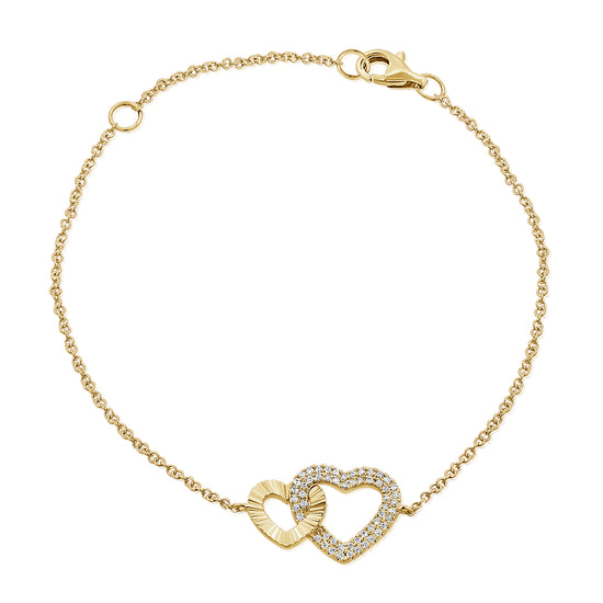 Interlocking Diamond & Fluted Gold Heart Bracelet