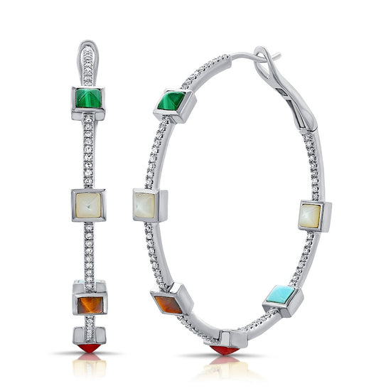 1.5 Inch Mixed Colored Stone & Diamond Hoops