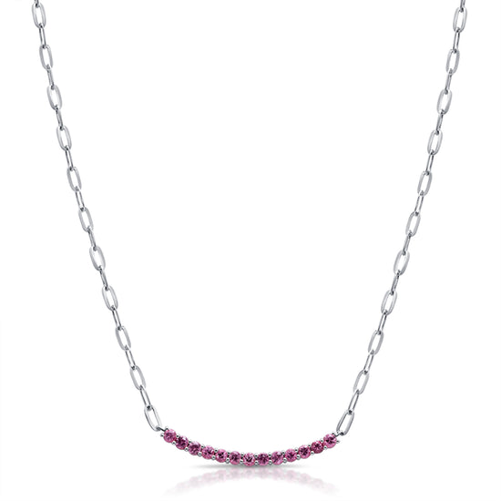 Curved Pink Sapphire Bar on Paperclip Necklace