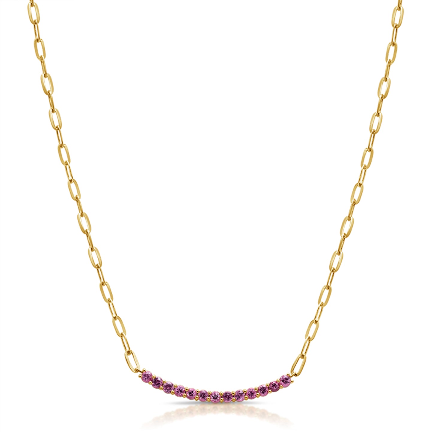 Curved Pink Sapphire Bar on Paperclip Necklace