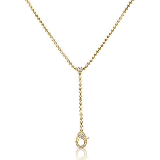 Ball Chain Necklace Lariat W Diamond Bezel & Diamond Clasp For Charms