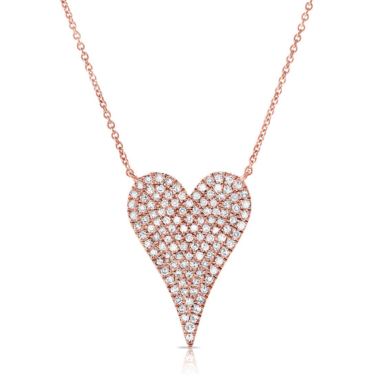 Medium Pave Diamond Elongated Heart On Chain Necklace