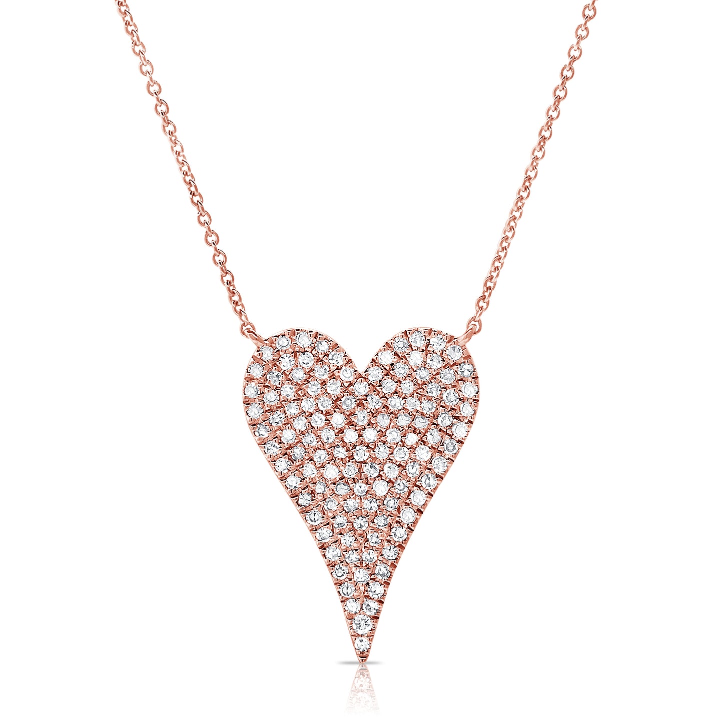 Large Elongated Pave Diamond Heart Necklace