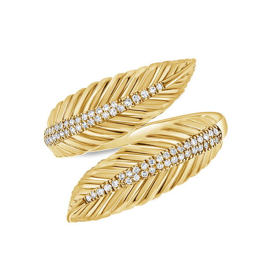 Open Double Palm Leaf & Diamond Ring