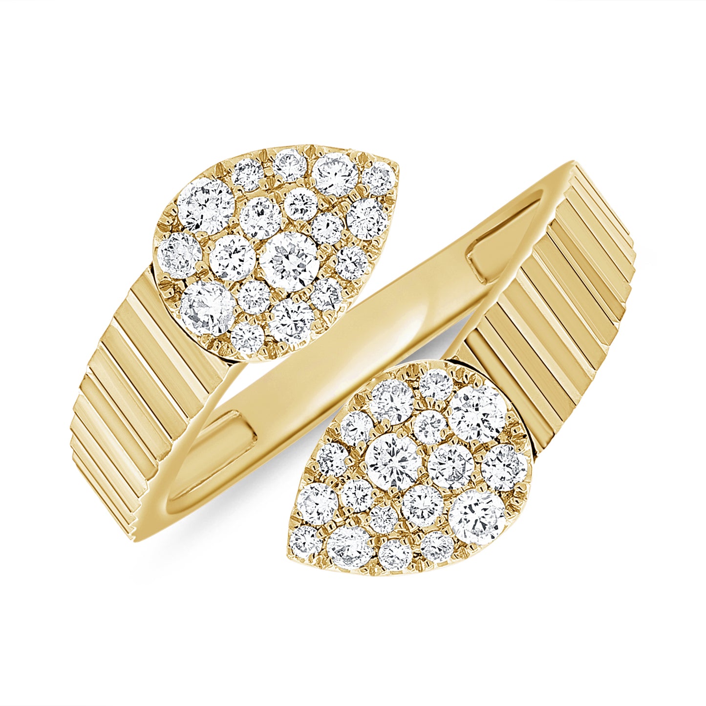 Double Pave Pear Diamond & Ribbed Gold Open Ring