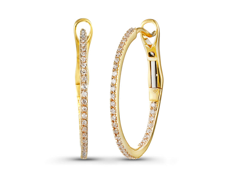 Thin Round Diamond Hoop Earrings