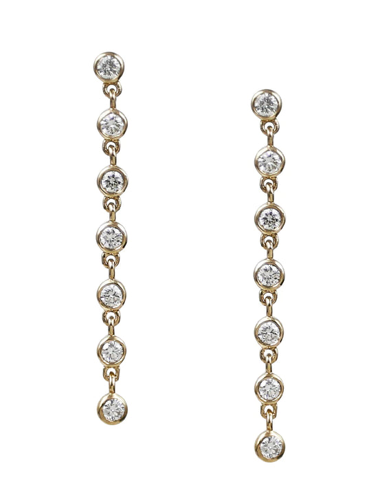 Load image into Gallery viewer, 7 Hanging Bezel Diamond Earring

