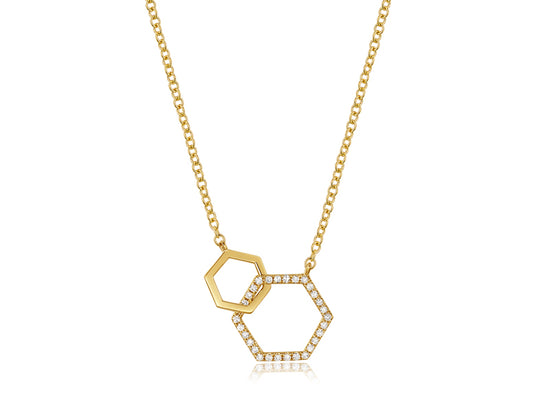 Interlocking Gold & Diamond Hexagon Necklace