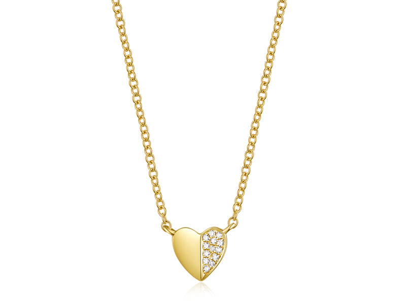 Half Diamond Half Gold Heart on Chain Necklace