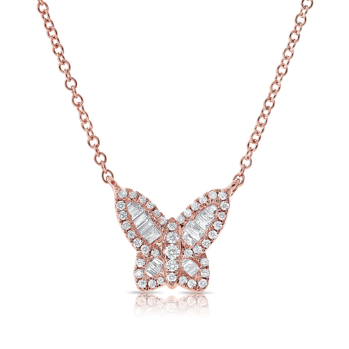 Baguette Diamonds Butterfly on Chain Necklace