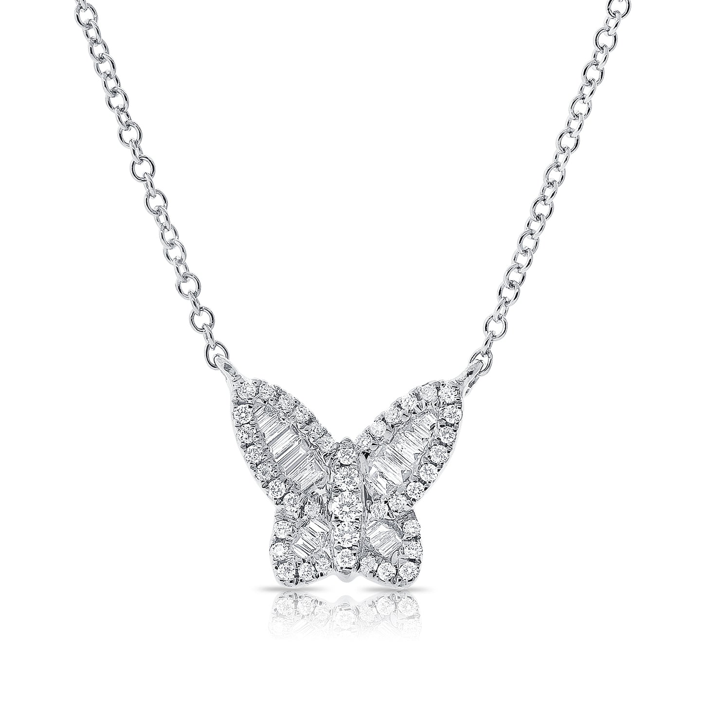 Baguette Diamonds Butterfly on Chain Necklace