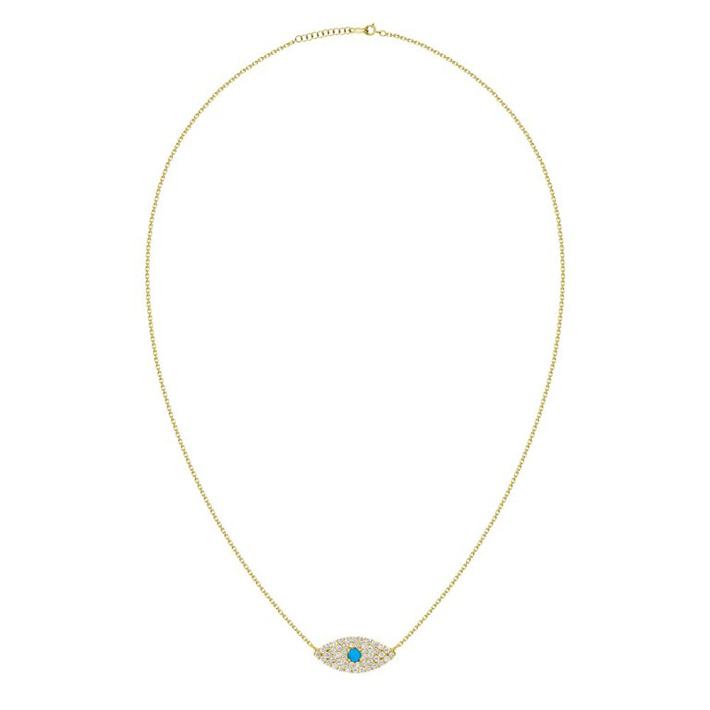 Dainty Diamond & Turquoise Eye Necklace, 18K Gold