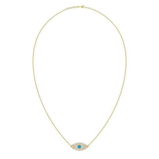 Dainty Diamond & Turquoise Eye Necklace, 18K Gold