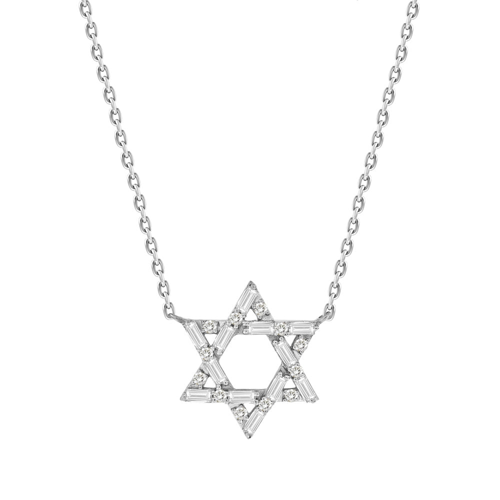 Baguette Diamond Magen David Necklace, 18K Gold