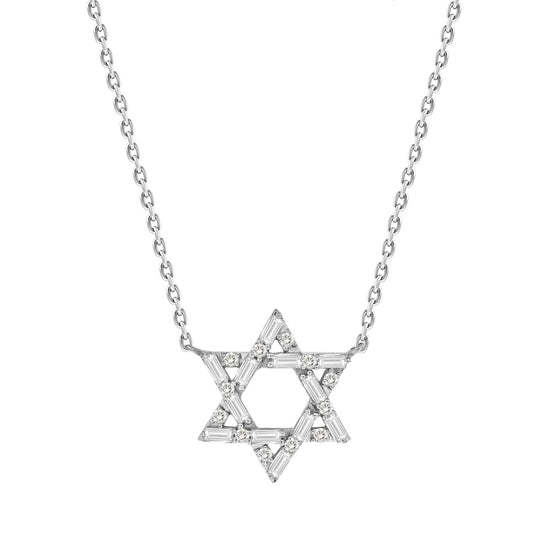 Baguette Diamond Magen David Necklace, 18K Gold