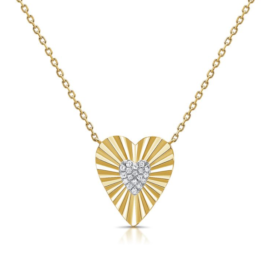 Diamond Fluted Heart Pendent Necklace