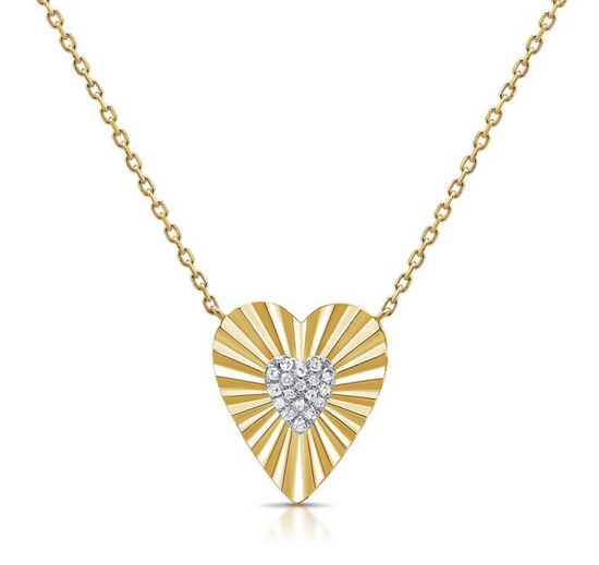 Diamond Fluted Heart Pendent Necklace