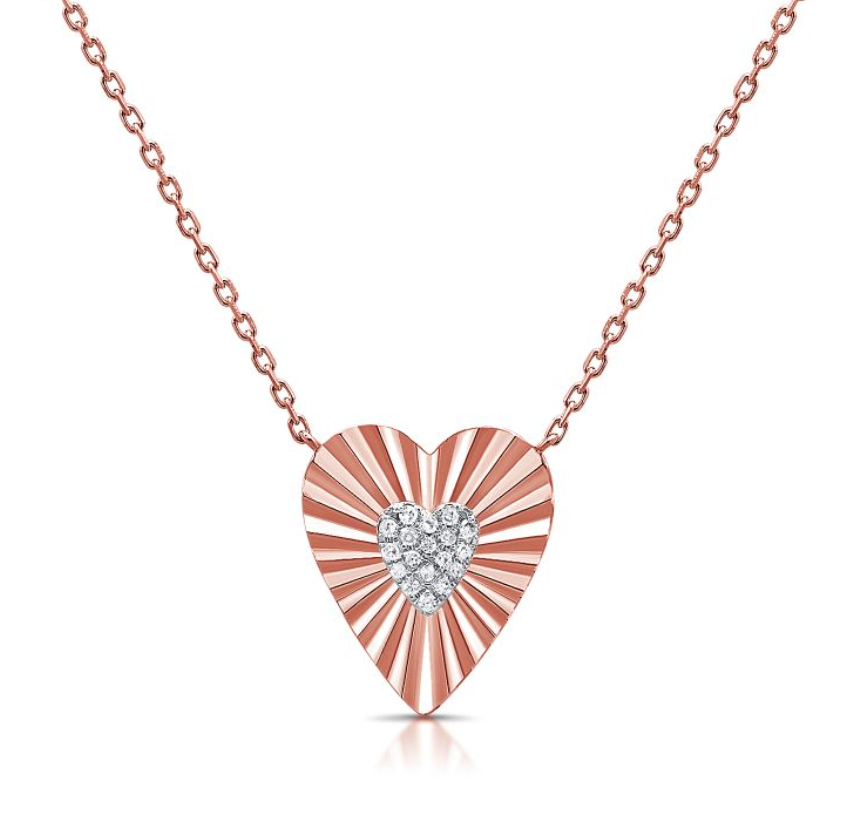 Diamond Fluted Heart Pendent Necklace
