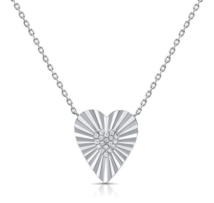 Diamond Fluted Heart Pendent Necklace