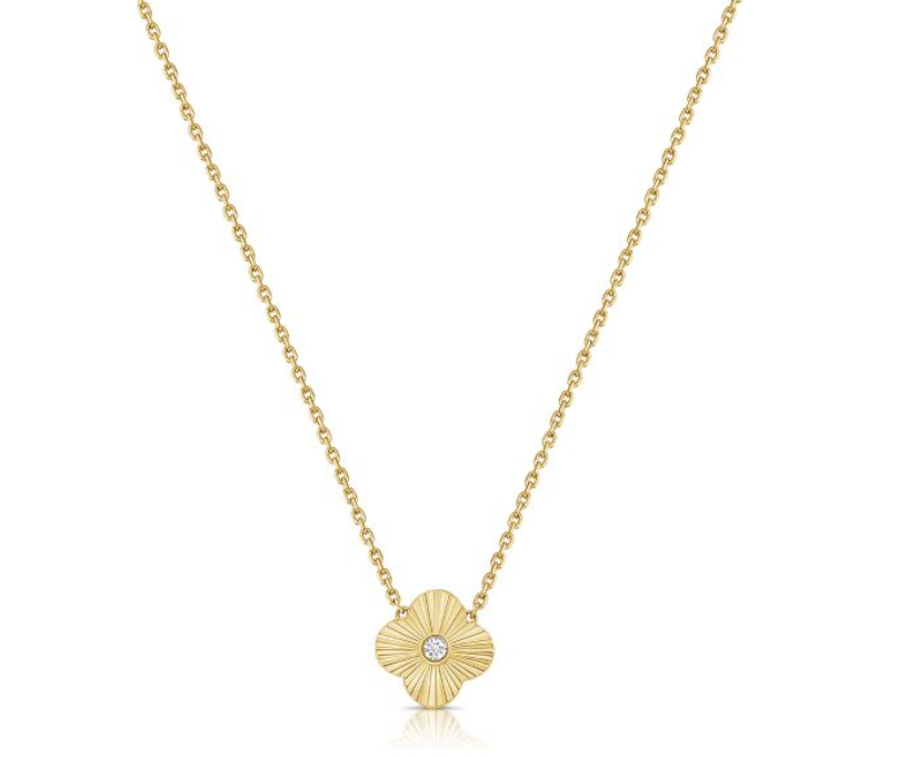 Baby Fluted Gold & Diamond Clover Necklace