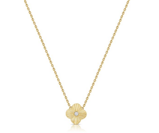 Baby Fluted Gold & Diamond Clover Necklace