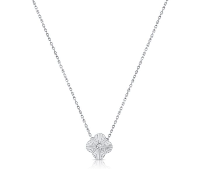 Baby Fluted Gold & Diamond Clover Necklace