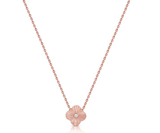 Baby Fluted Gold & Diamond Clover Necklace