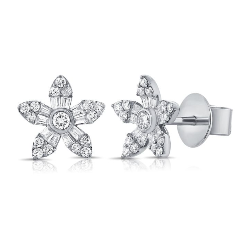 Mini Baguette Diamond Floret Earrings