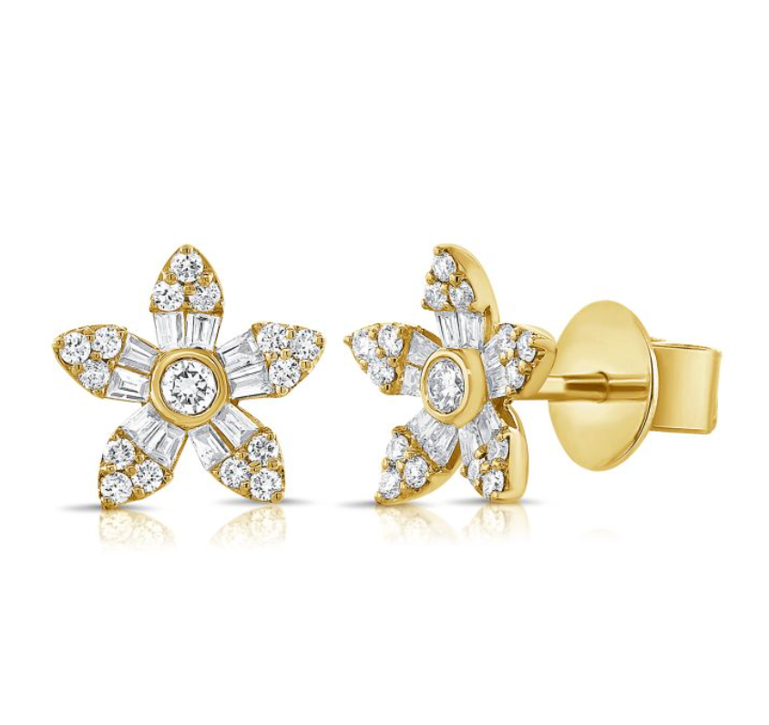 Mini Baguette Diamond Floret Earrings