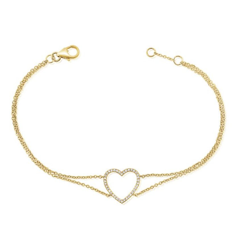 Open Diamond Open Heart on Double Chain Bracelet