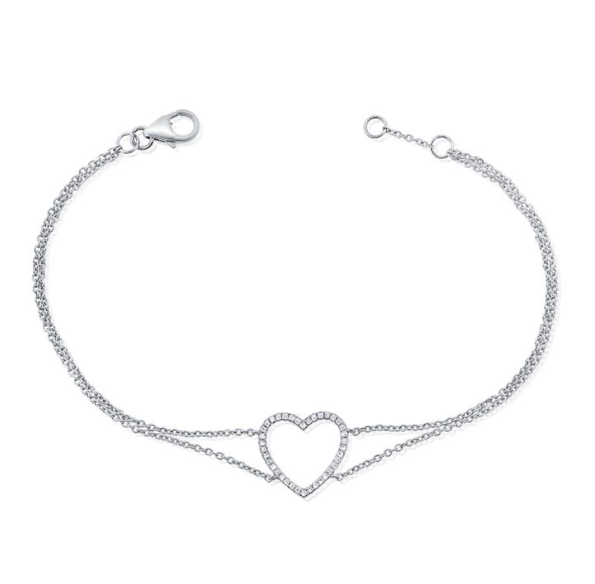 Open Diamond Open Heart on Double Chain Bracelet