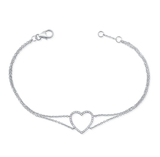 Open Diamond Open Heart on Double Chain Bracelet