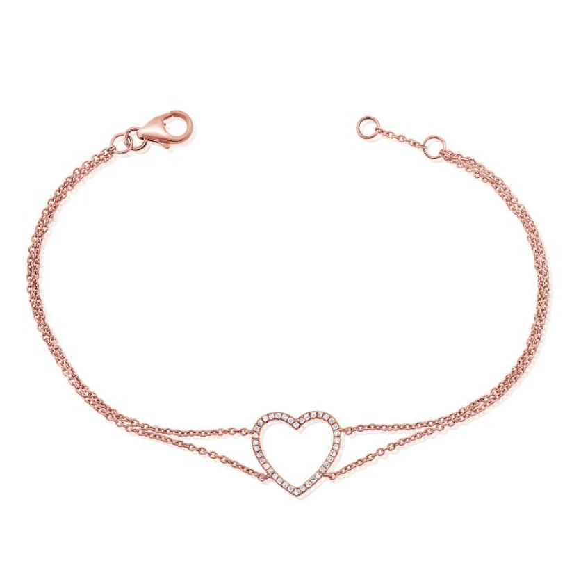 Open Diamond Open Heart on Double Chain Bracelet