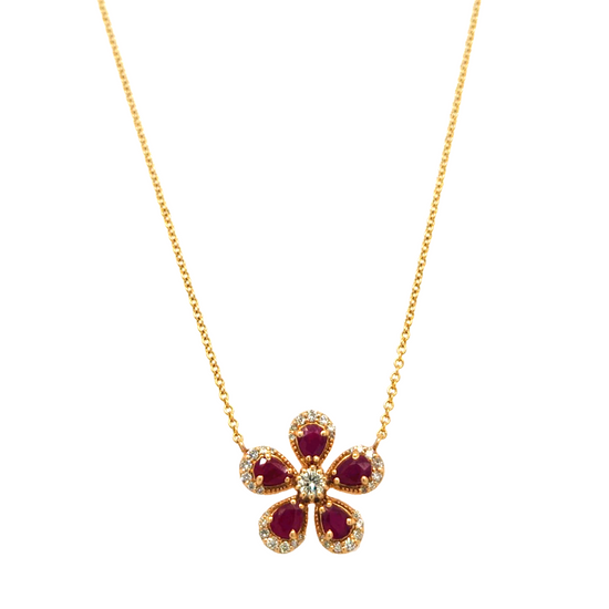 Load image into Gallery viewer, Chain Necklace With Ruby &amp;amp; Diamond Flower
