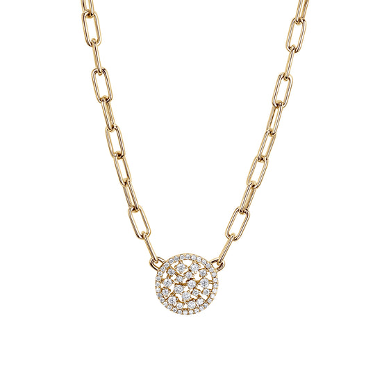Load image into Gallery viewer, Paperclip Chain Necklace with Scattered Diamond Disc
