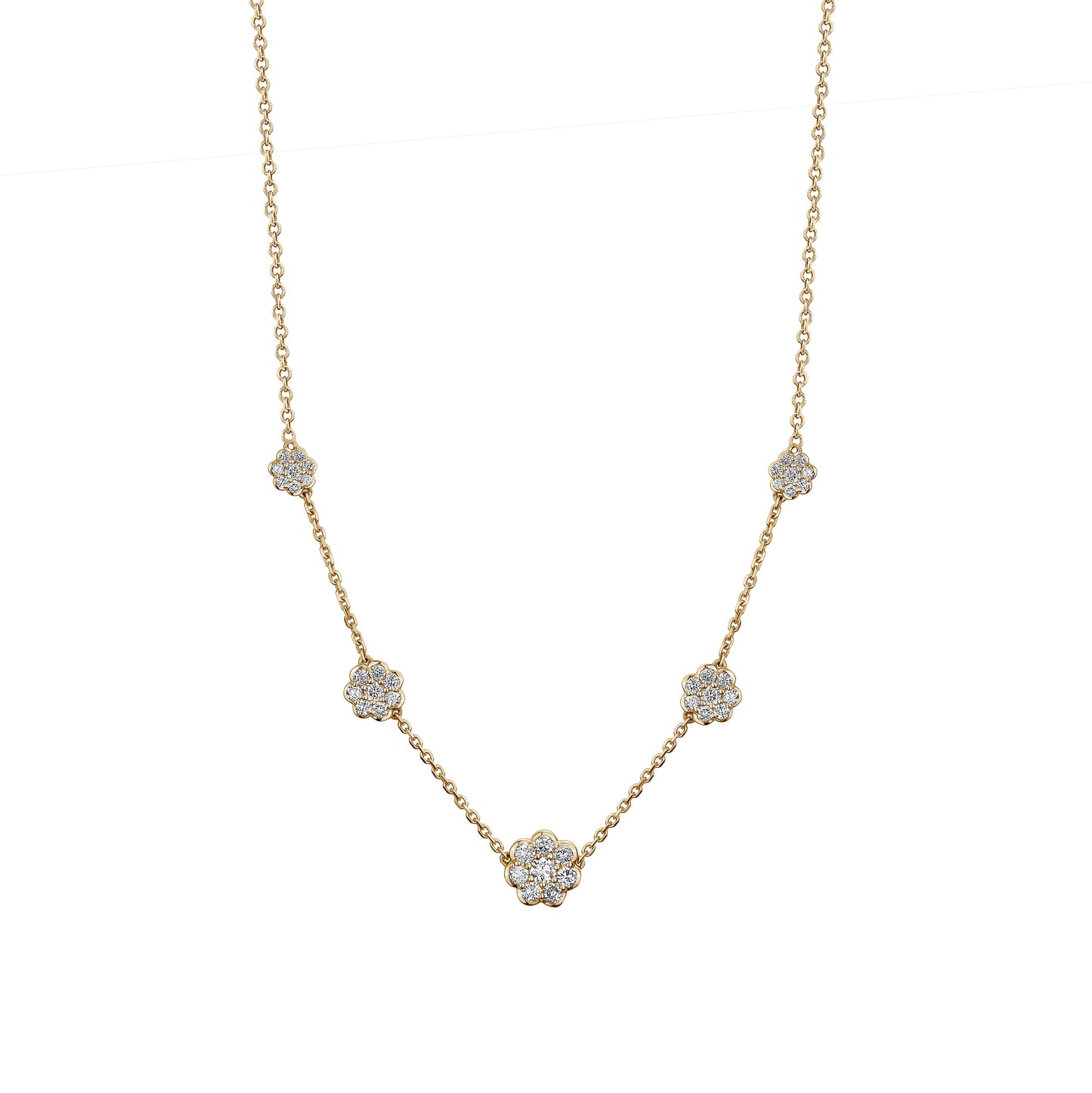 5 Graduated Diamond Rounded Flowers Necklace