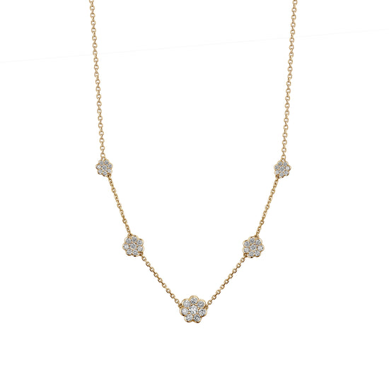 5 Graduated Diamond Rounded Flowers Necklace