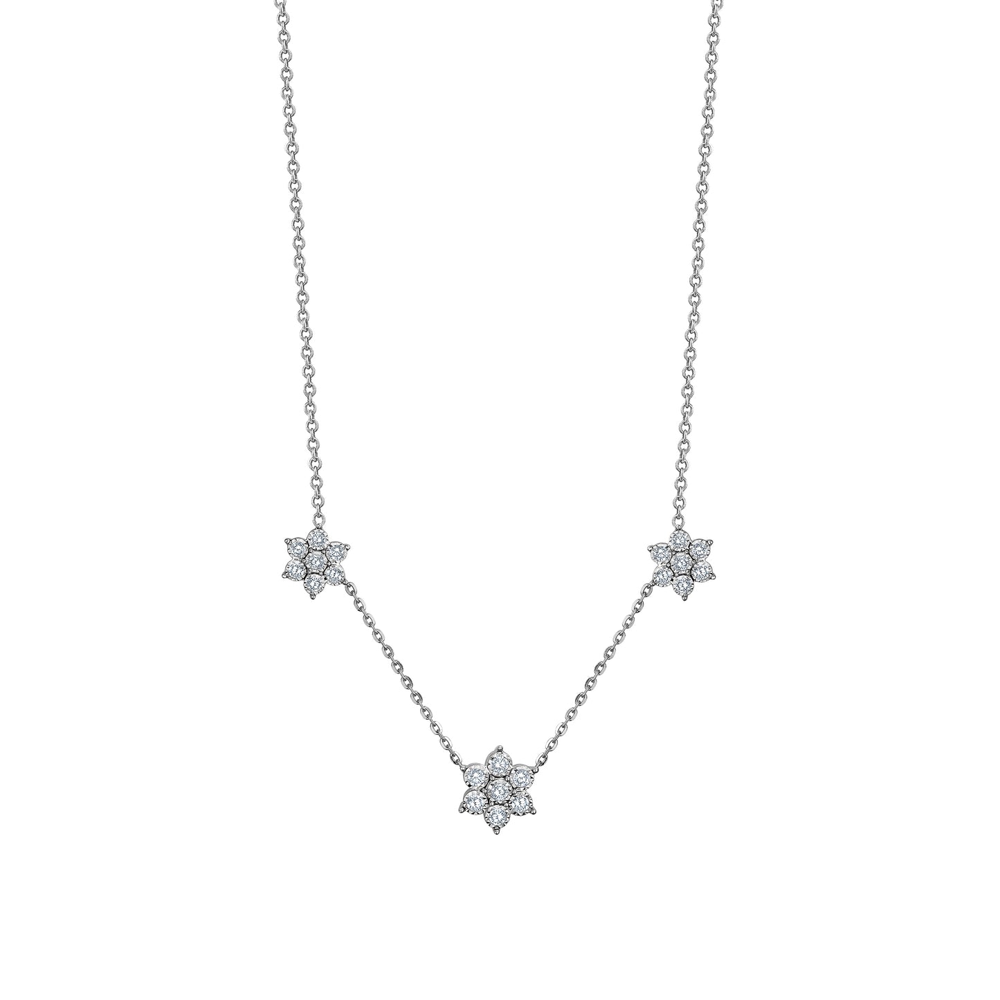 3 Graduated Diamond Flowers Necklace