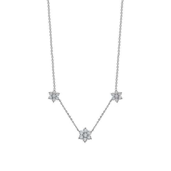 3 Graduated Diamond Flowers Necklace