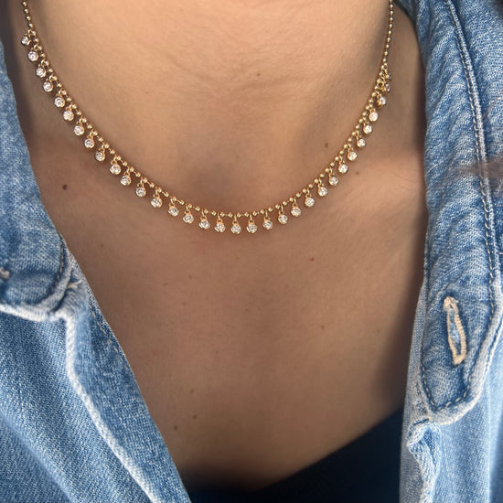 Ball Chain Necklace Floating Bezel Diamonds