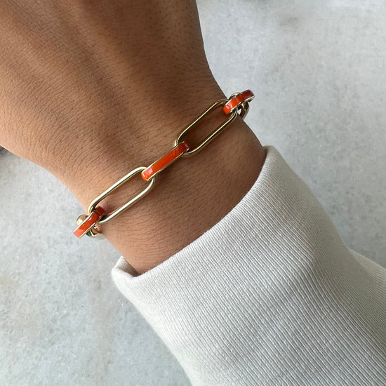 Long & Short Enamel Oval Link Bracelet