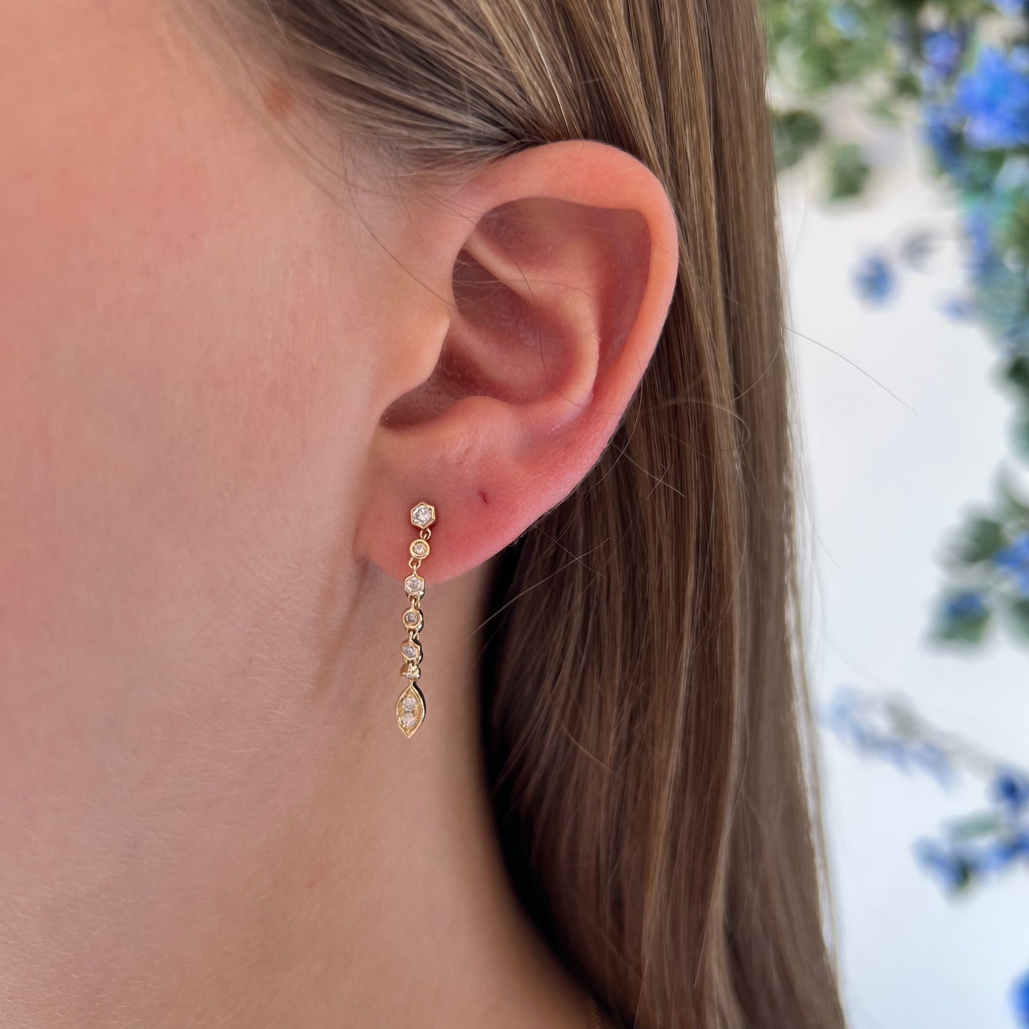 Hanging Diamond Chain Earring with Marquee Diamond Cluster