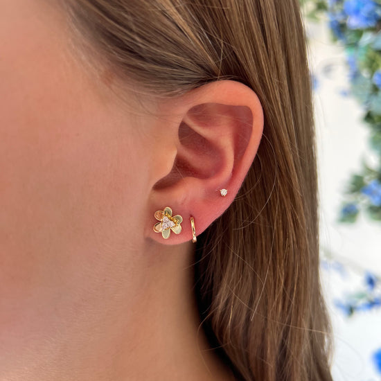 Three Petal Gold & Diamond Flower Earrings