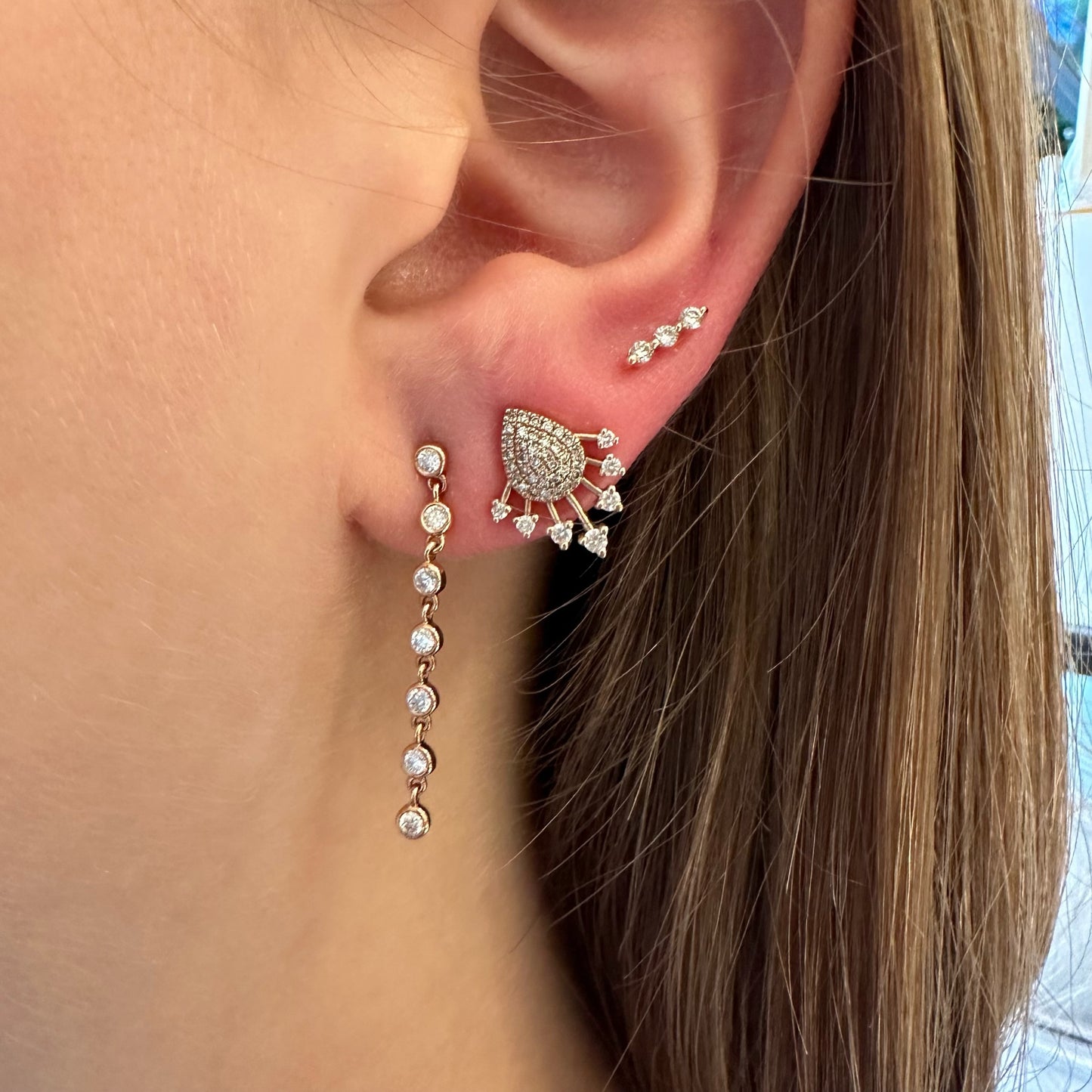 7 Hanging Bezel Diamond Earring