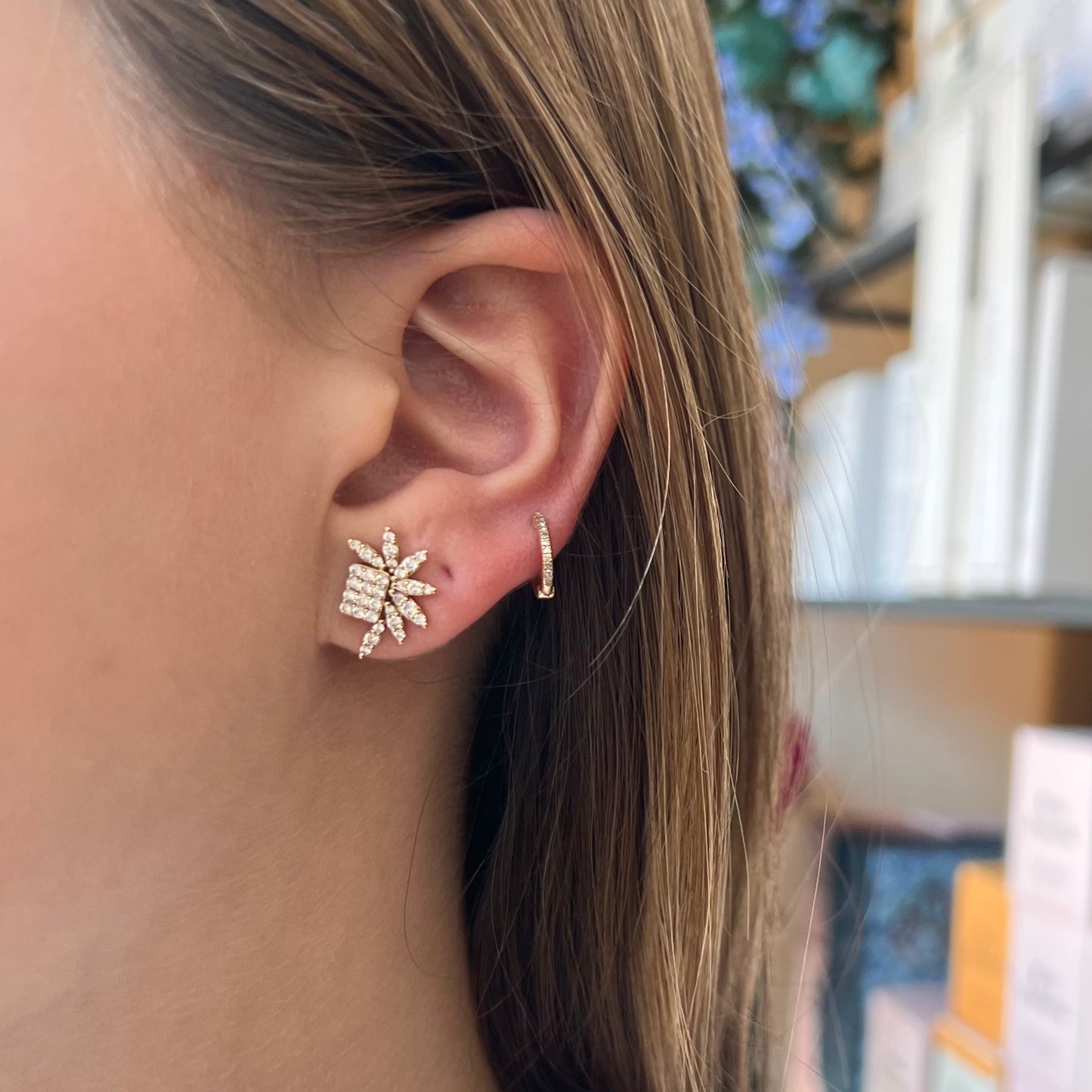 Cluster Emerald & Half Flower Diamond Earrings