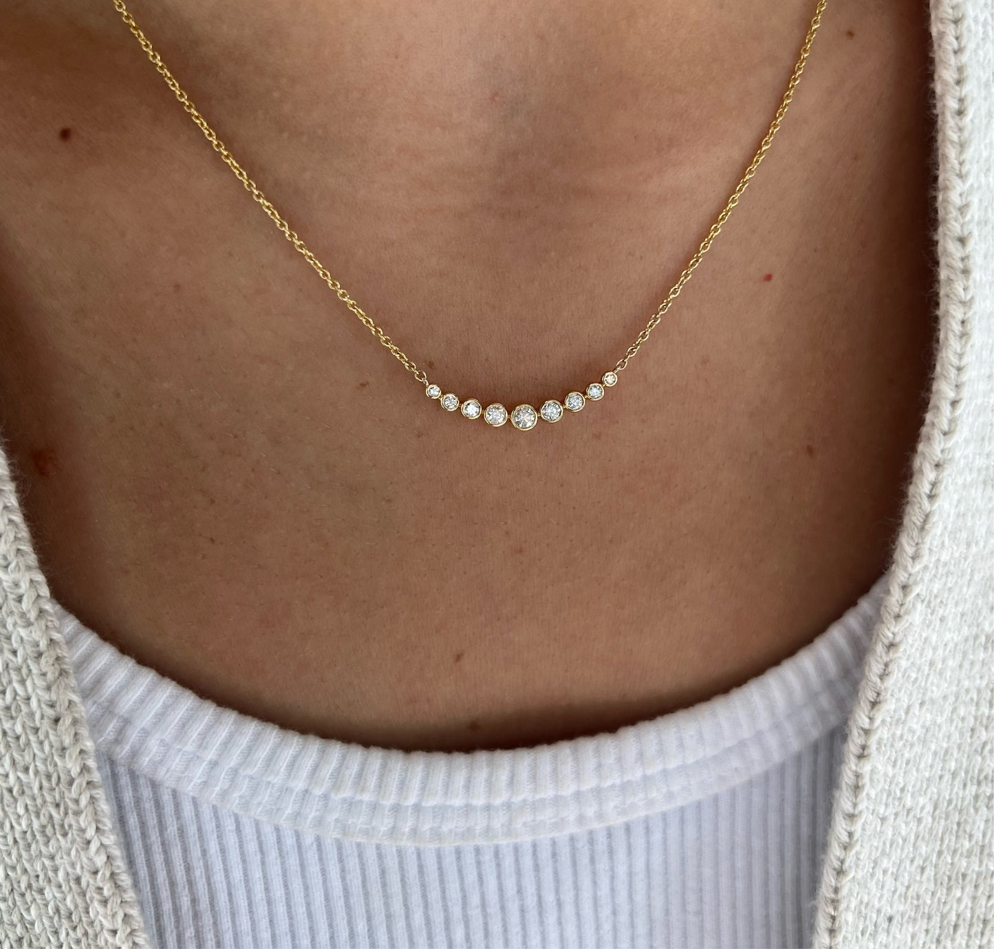 Dainty Graduated Bezel Diamond Bar on Chain Necklace