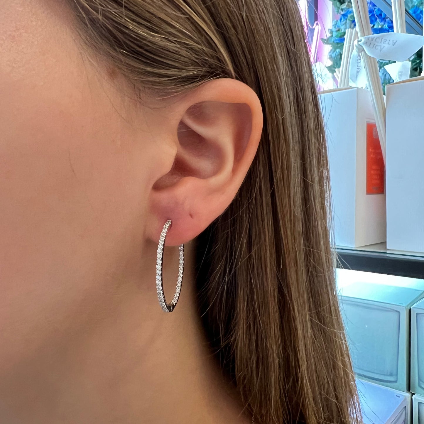 Diamond oval hoop earrings Clearance