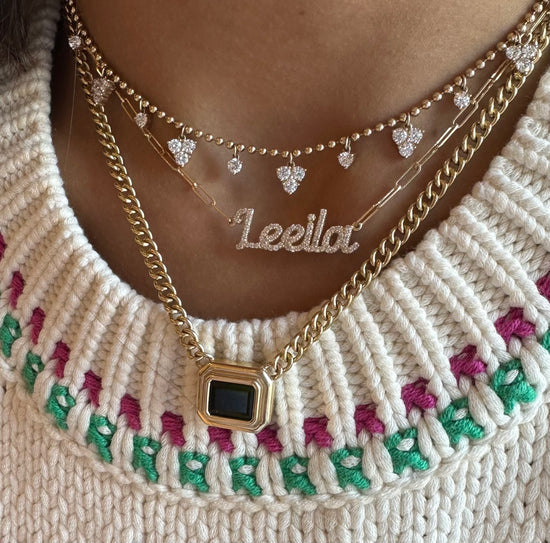 Diamond Name Necklace on Baby Rectangle Chain