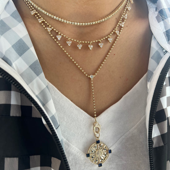 Ball Chain Necklace Lariat W Diamond Bezel & Diamond Clasp For Charms